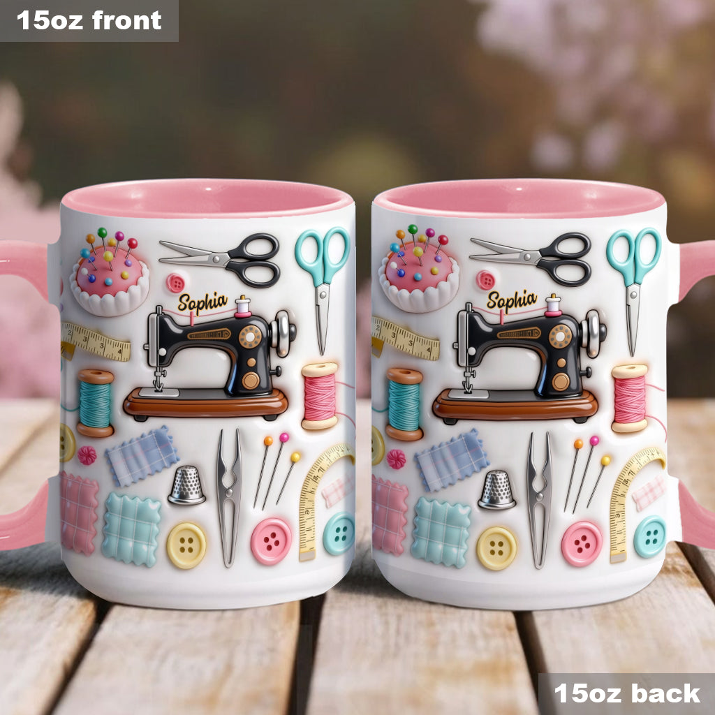 Nähbegeisterung – Personalisierte Tasse und Untersetzer mit Nähmotiv