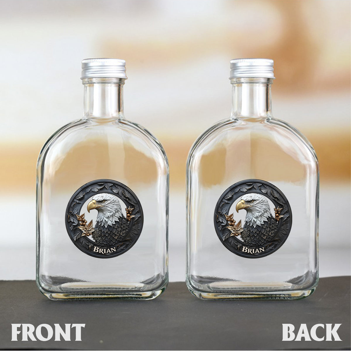 Strong Eagle – Personalisierte Whiskyflasche und Glas mit Weißkopfseeadler-Motiv