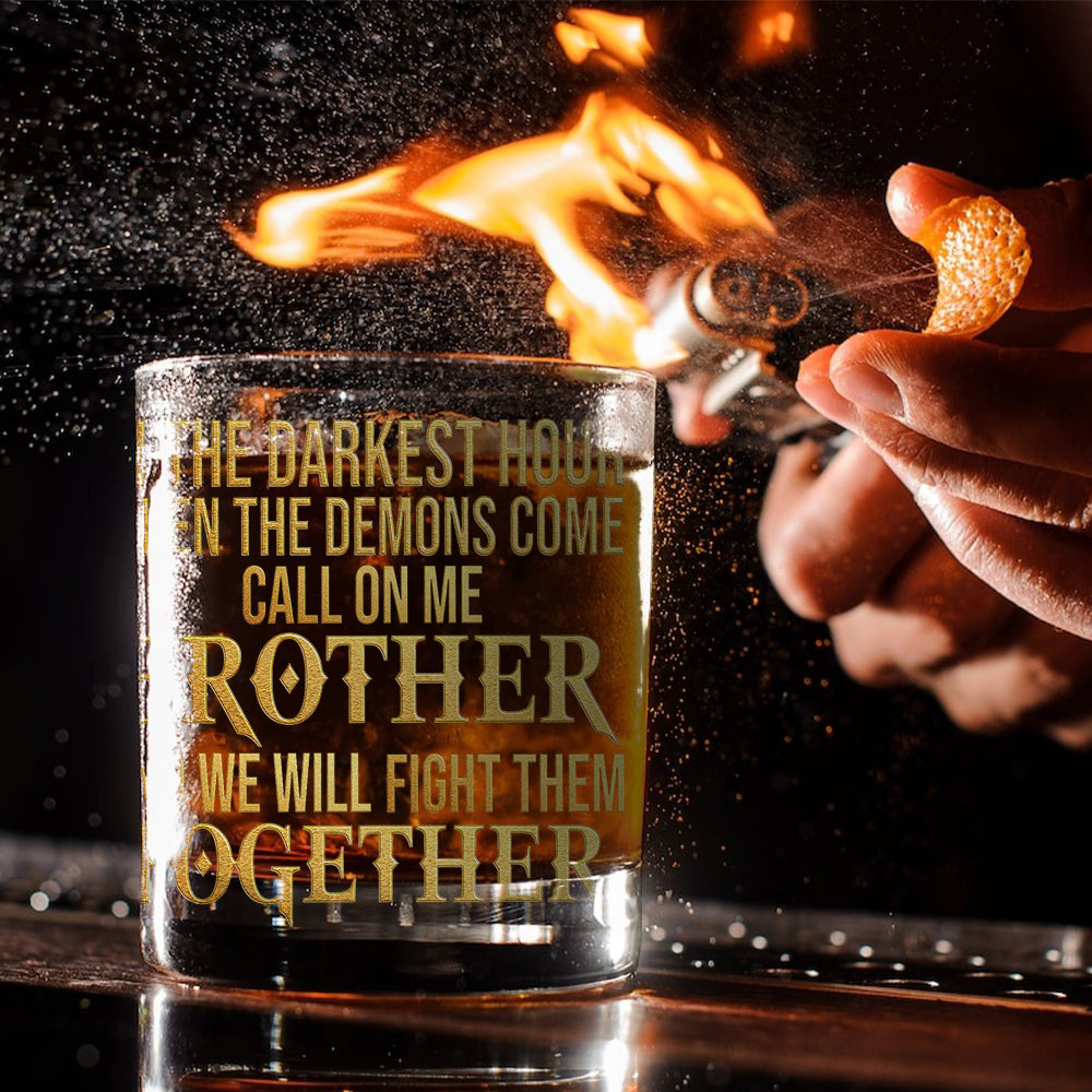 In The Darkest Hour When The Demons Come - Personalized Veteran Whiskey Glass