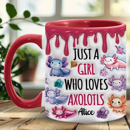 Einfach ein Mädchen, das Axolotl liebt – personalisierte Tasse mit Axolotl-Motiv