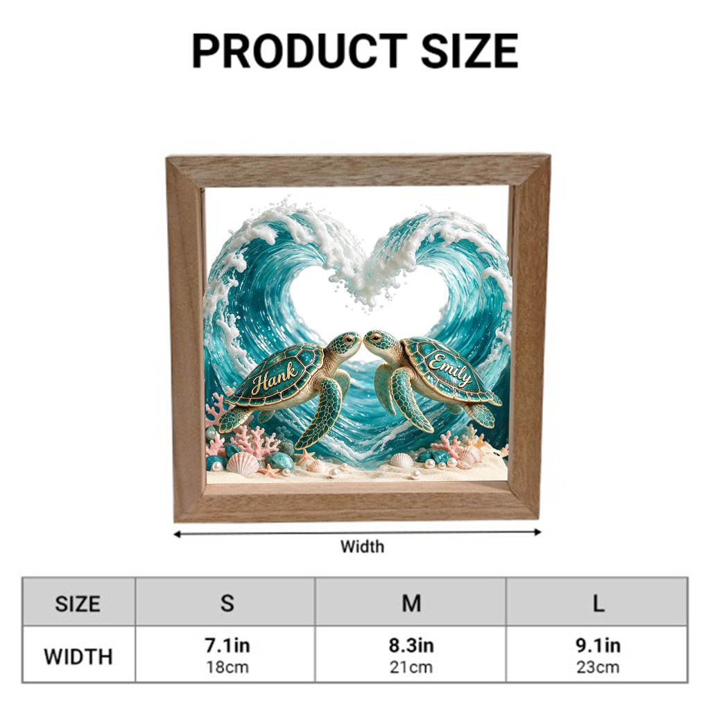 Beautiful Turtle Couple - Personalized Turtle Wooden Frame LED Light