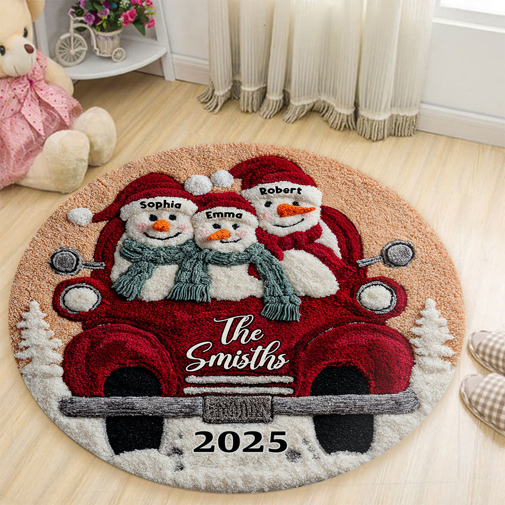 Frohe Weihnachten – Personalisierter runder Familienteppich