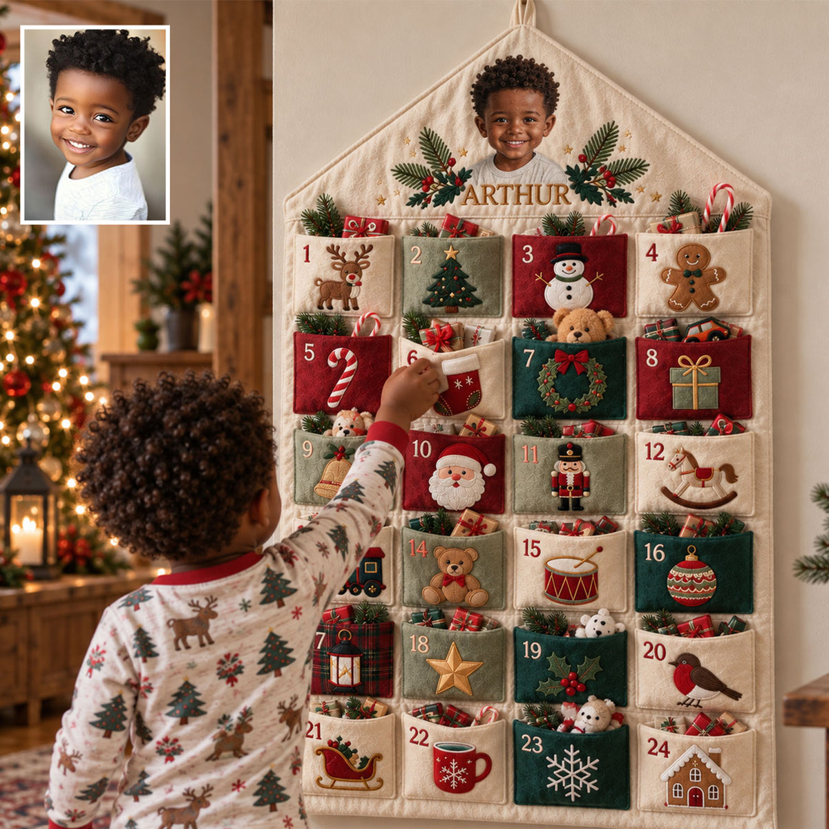 24 Days Of Christmas Joy - Personalized Kid Fabric Advent Calendar
