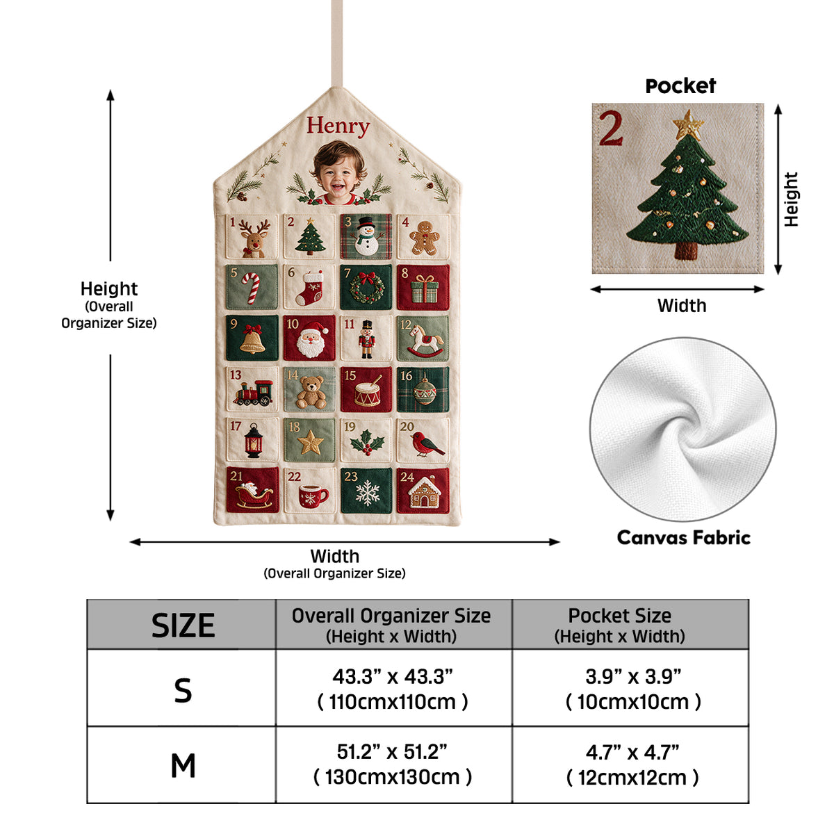 24 Days Of Christmas Joy - Personalized Kid Fabric Advent Calendar
