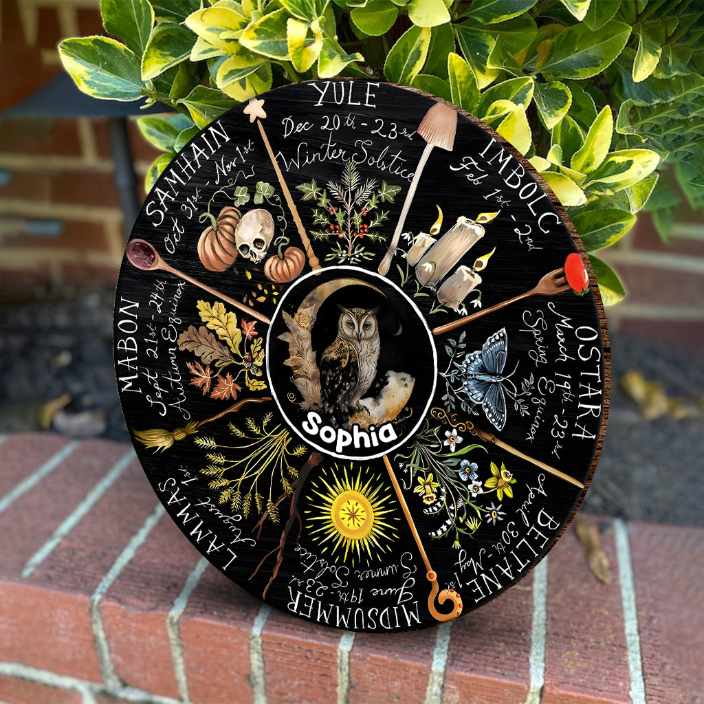 Wheel Of The Year - Personalized Witch Round Wood Sign