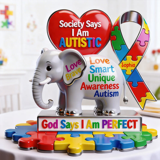 Elephant Puzzle I Am Perfect - Personalized Autism Awareness Custom Shaped Acrylic Plaque