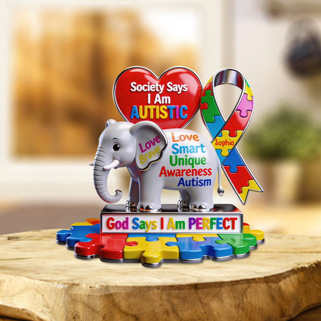Elephant Puzzle I Am Perfect - Personalized Autism Awareness Custom Shaped Acrylic Plaque
