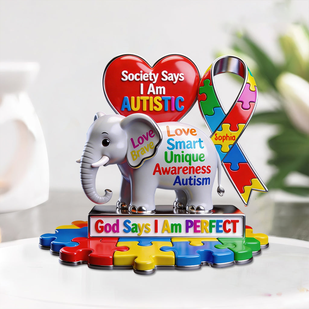 Elephant Puzzle I Am Perfect - Personalized Autism Awareness Custom Shaped Acrylic Plaque