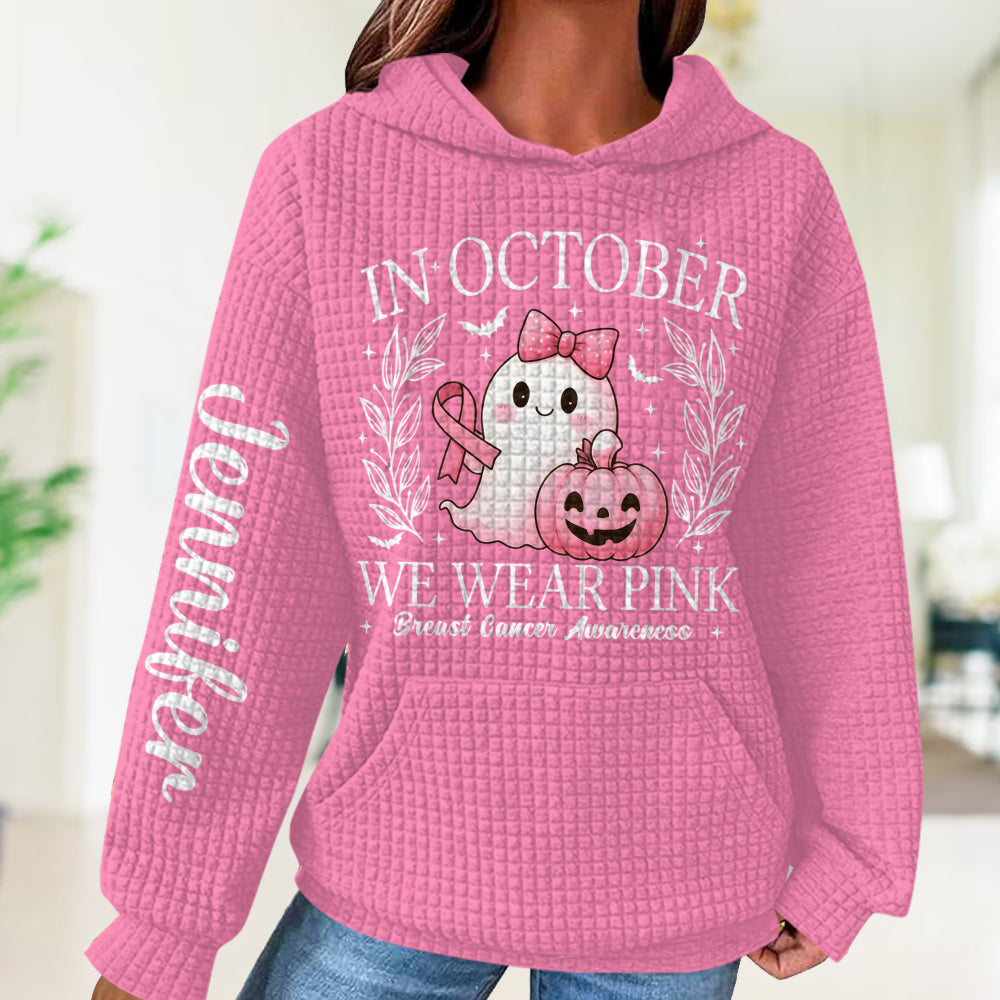 Im Oktober tragen wir Pink – Niedlicher Geist – Personalisierter Waffel-Hoodie zur Brustkrebsvorsorge