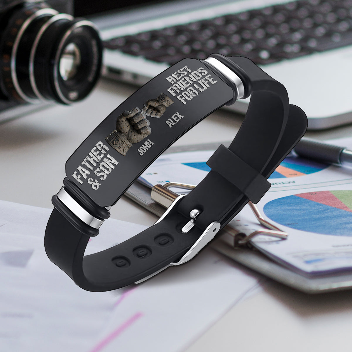 Vater und Sohn/Tochter – beste Freunde fürs Leben – personalisiertes Armband mit Gravur für den Vater