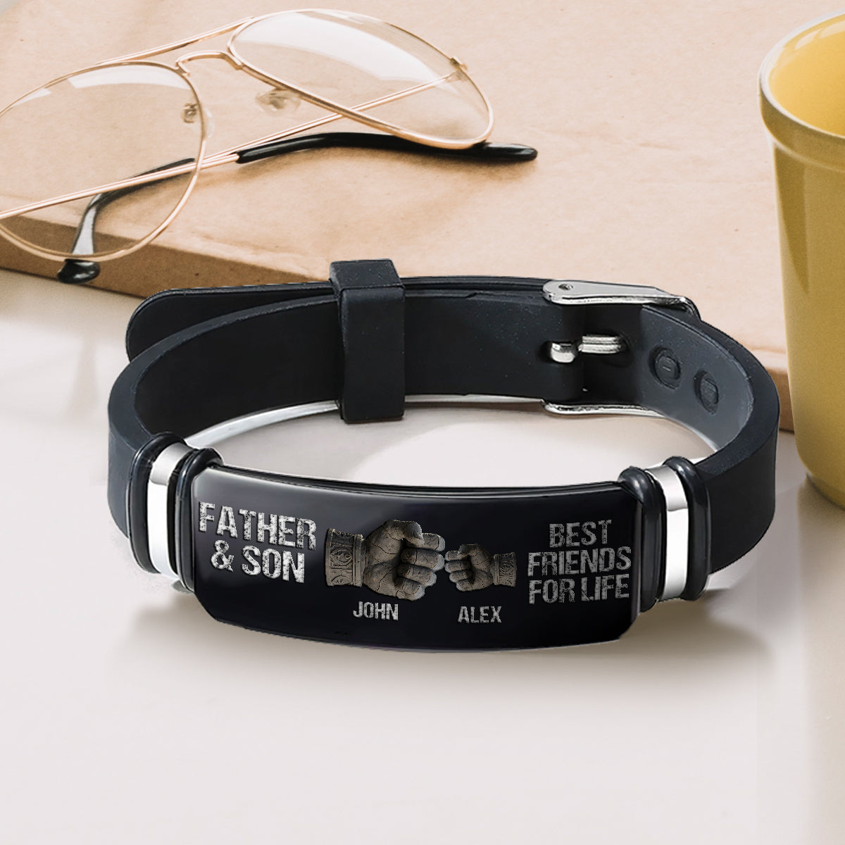 Vater und Sohn/Tochter – beste Freunde fürs Leben – personalisiertes Armband mit Gravur für den Vater