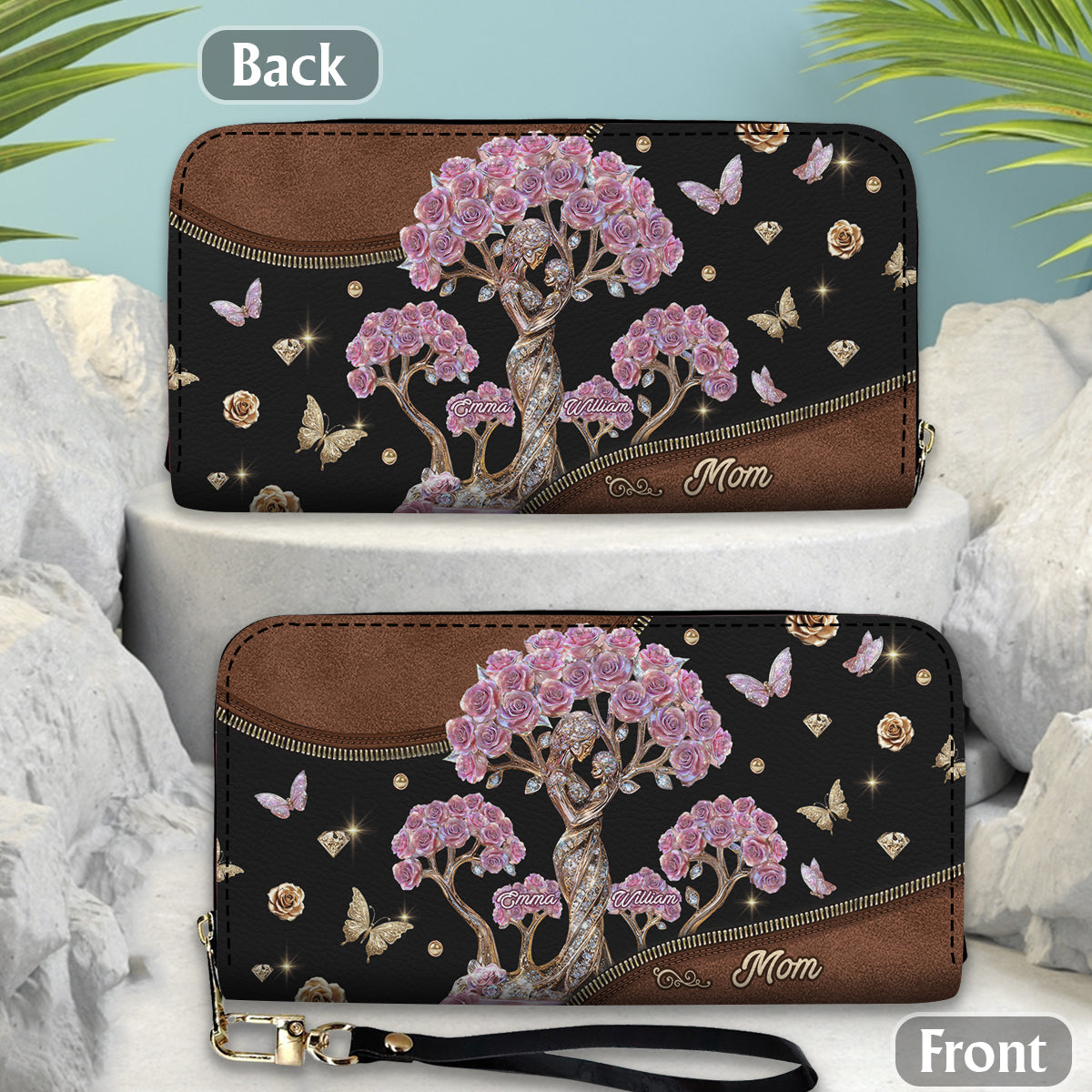 The Love Between Mother And Her Kids - Personalized Mother Leather Long Wallet