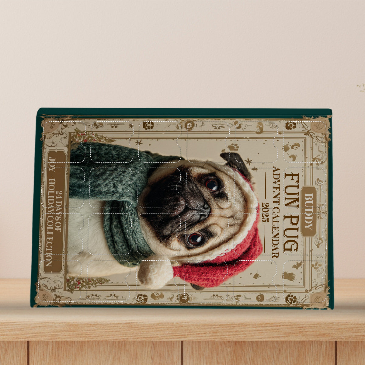 Weihnachtlicher Spaß mit Mops – Personalisierter Hunde-Adventskalender mit Ornamenten