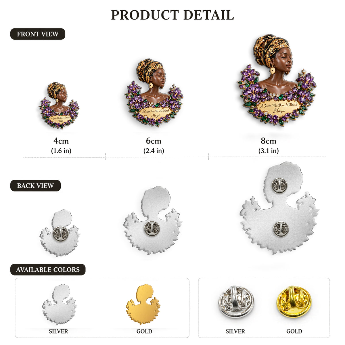 Personalized 50th Birthday Middle-Aged Woman 3D Embossed Enamel Pin Gift