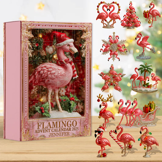 Weihnachtsflamingo – Personalisierter Flamingo-Adventskalender mit Ornamenten