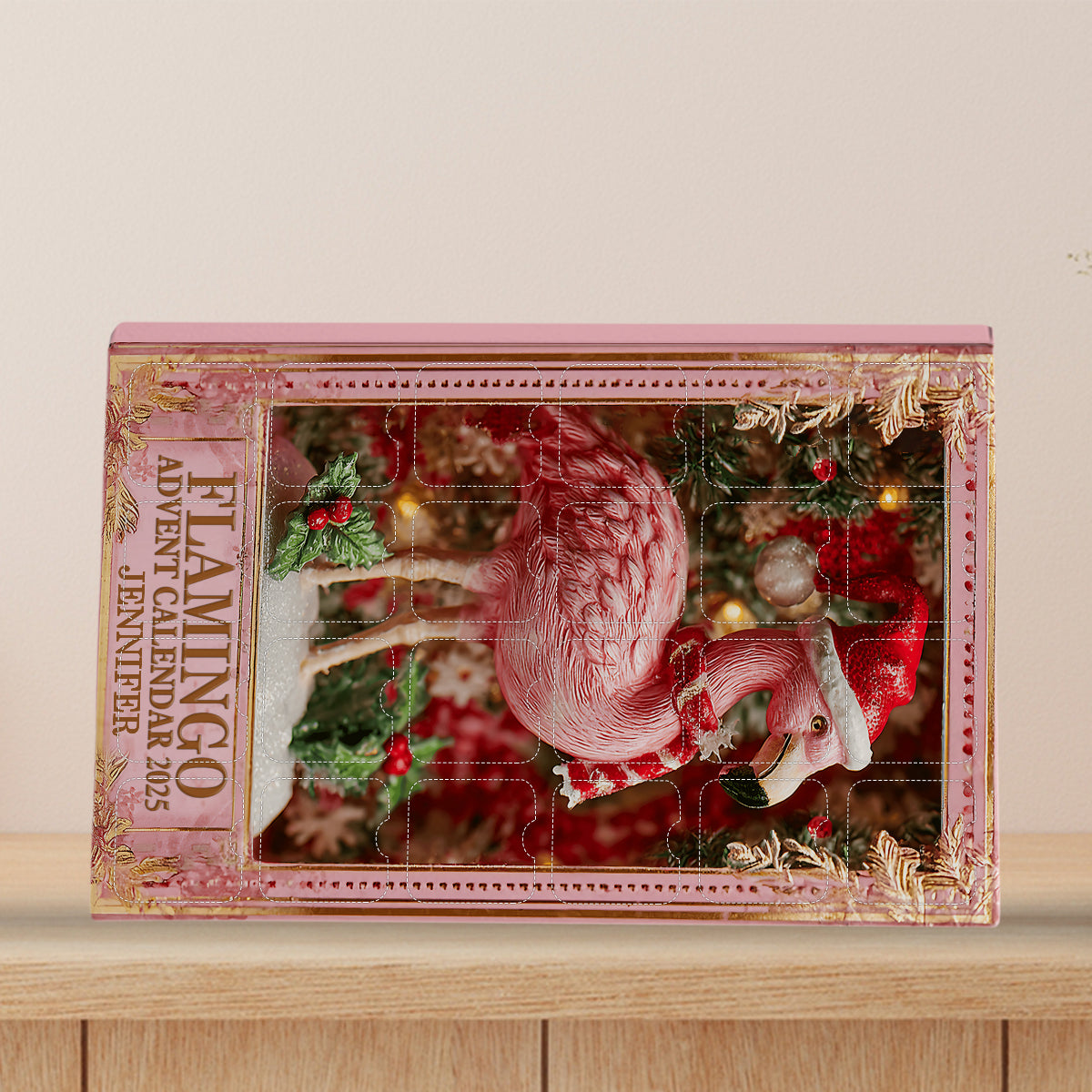 Weihnachtsflamingo – Personalisierter Flamingo-Adventskalender mit Ornamenten