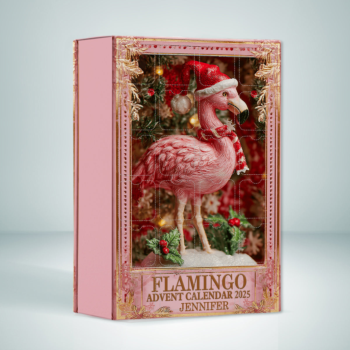 Weihnachtsflamingo – Personalisierter Flamingo-Adventskalender mit Ornamenten