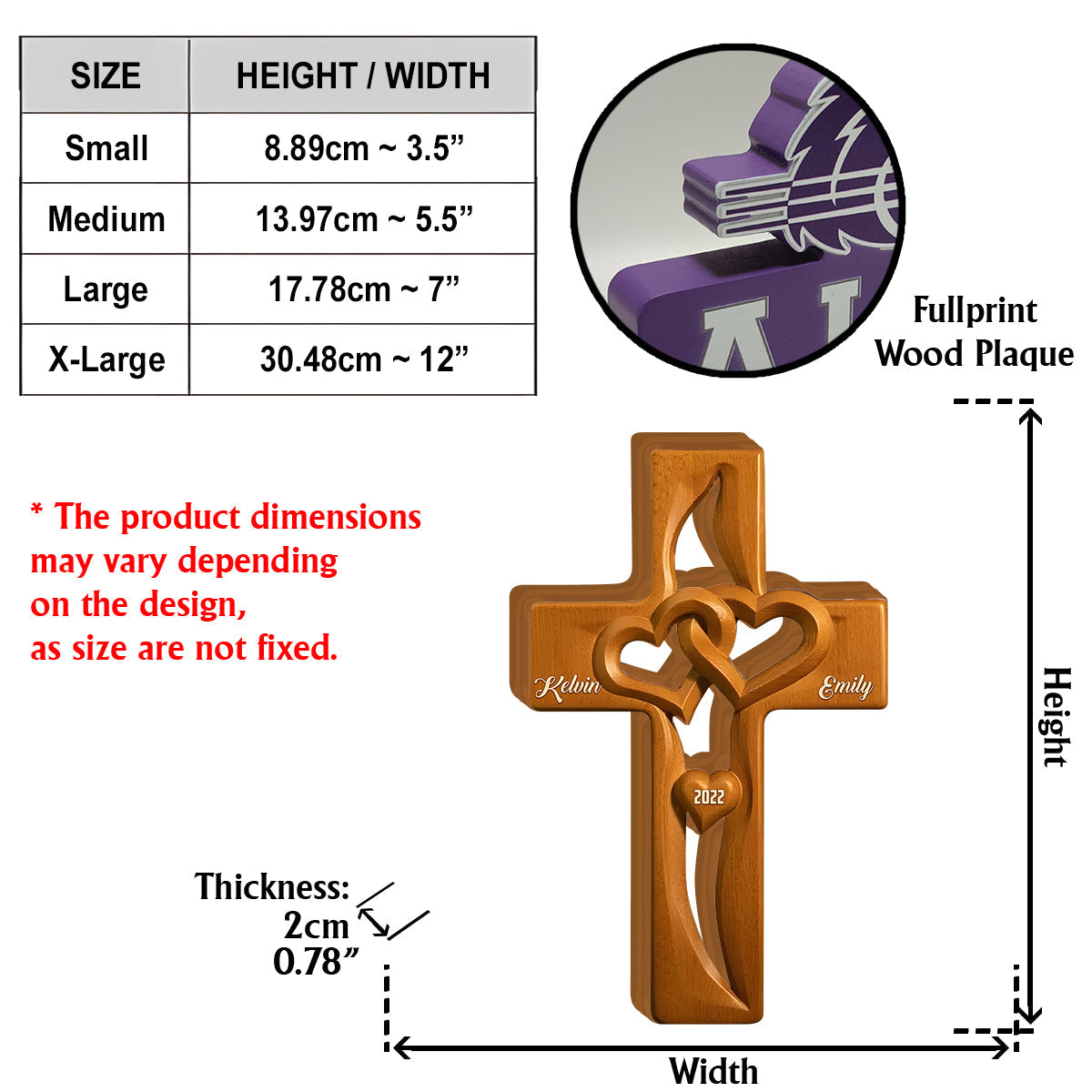 Intertwined Heart Wooden Cross, Specially Designed for Lovers - Personalized Couple Custom Shaped Wood Plaque