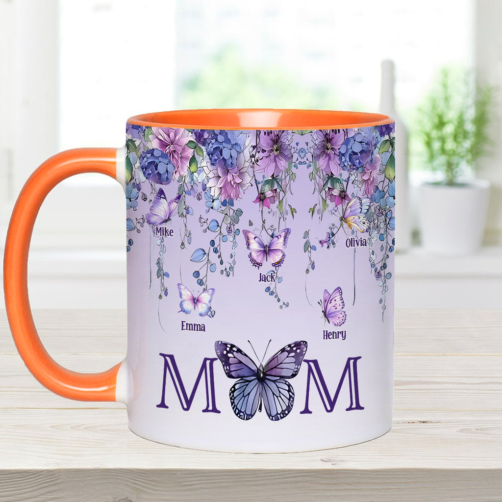 Mother And Children Butterfly - Personalized Mother Accent Mug