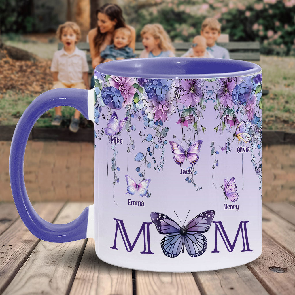 Mother And Children Butterfly - Personalized Mother Accent Mug
