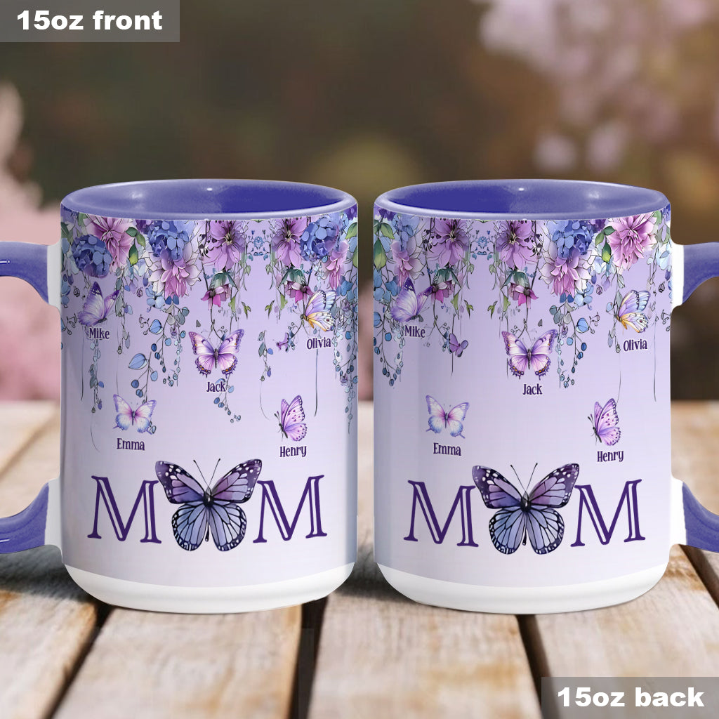 Mother And Children Butterfly - Personalized Mother Accent Mug