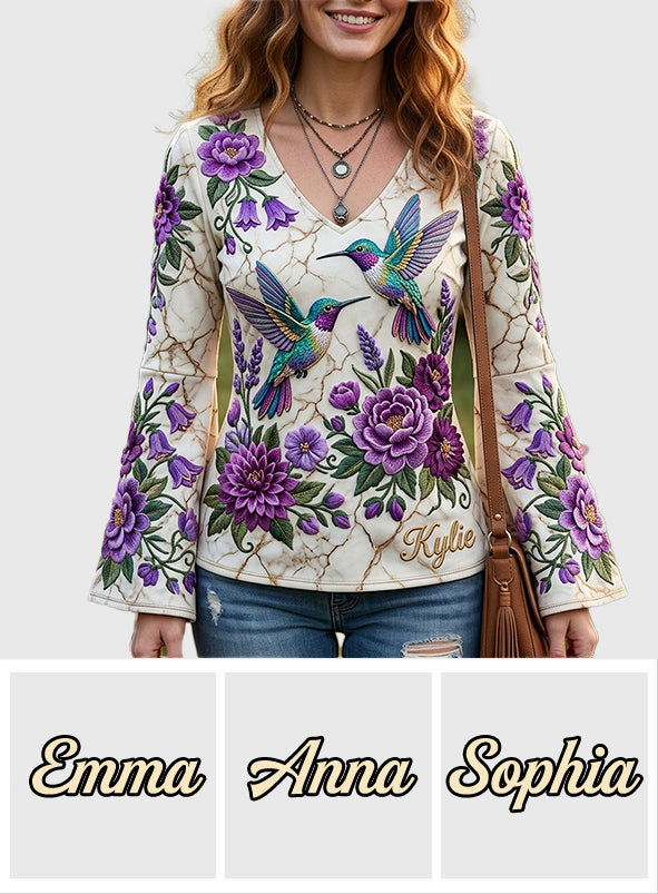 Elegant Hummingbird - Personalized Hummingbird Flare Long-Sleeve Shirt