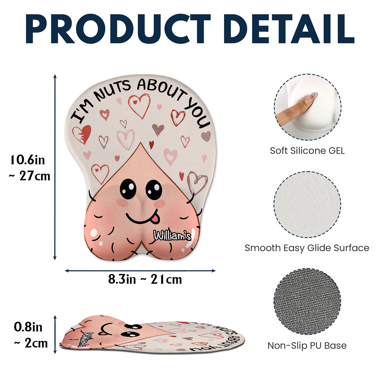 Ich bin verrückt nach dir – Personalisiertes 3D-Mauspad für Paare