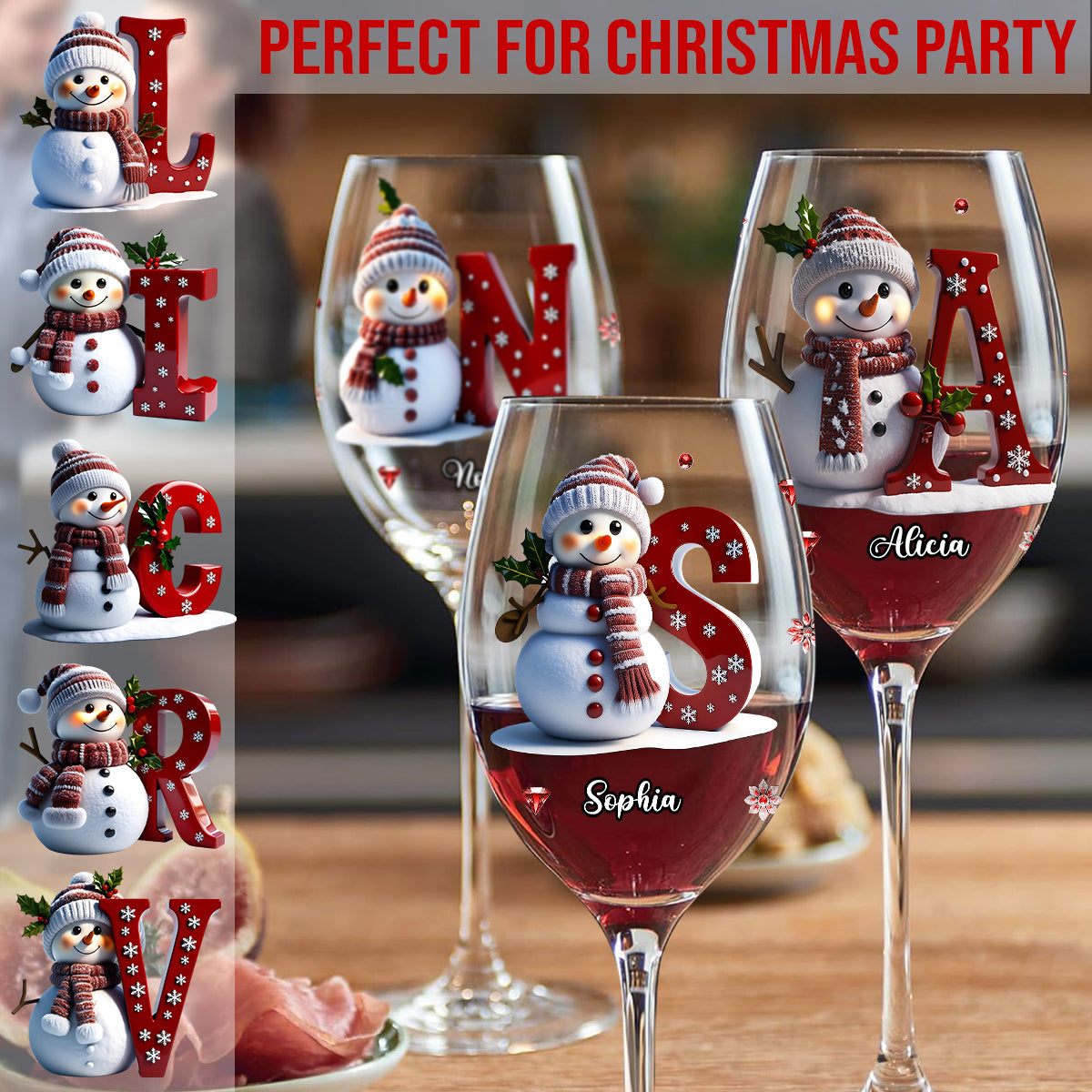 Frohe Weihnachten – Personalisiertes Familienweinglas mit langem Stiel