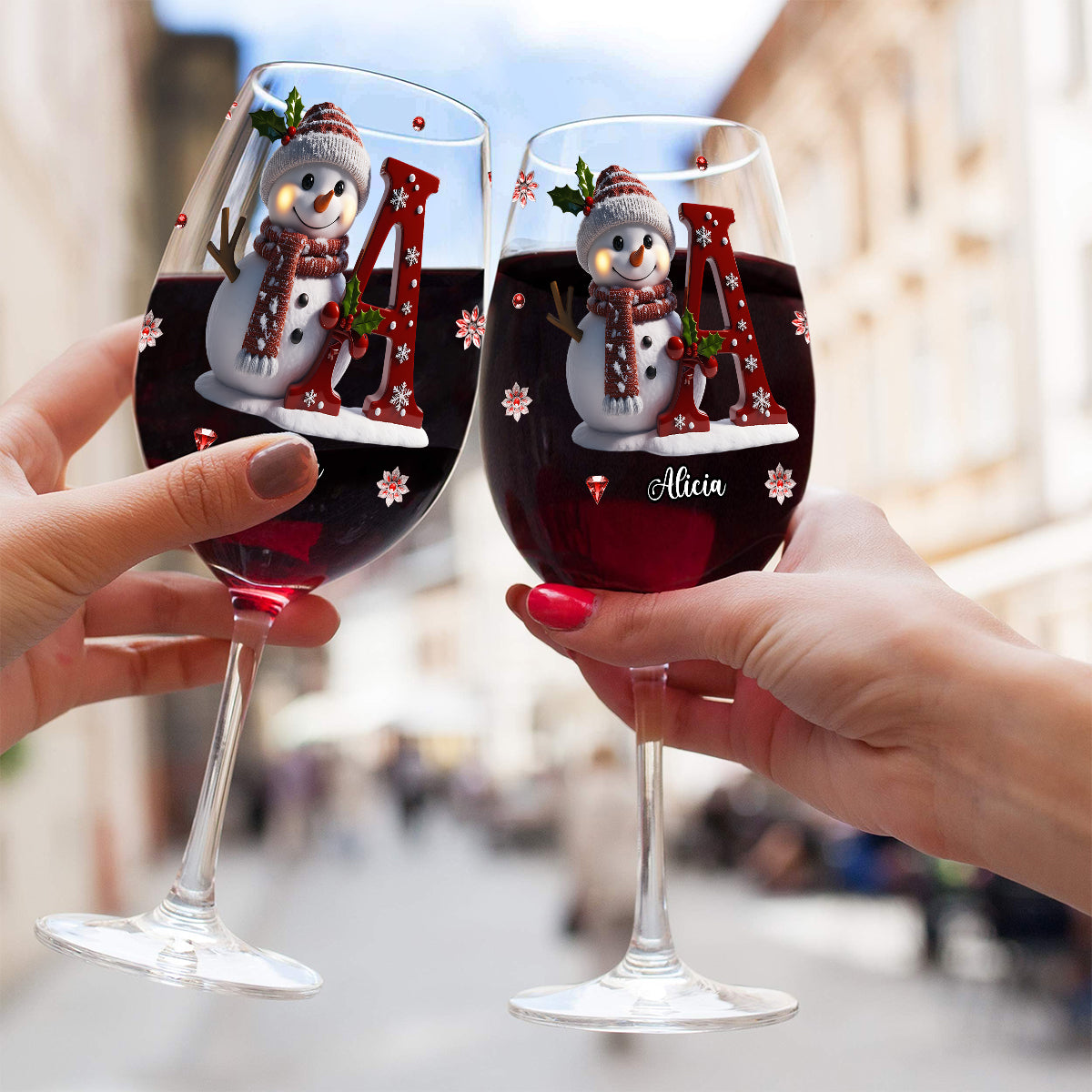 Frohe Weihnachten – Personalisiertes Familienweinglas mit langem Stiel