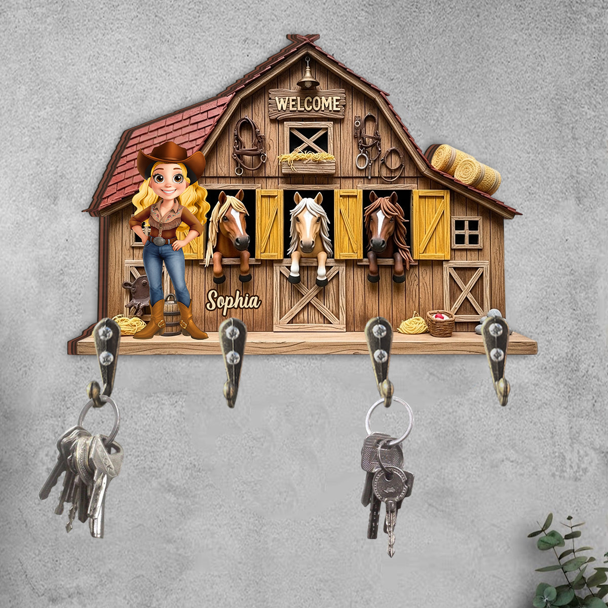 Willkommen bei mir – Personalisierter Schlüsselanhänger in Pferdeform