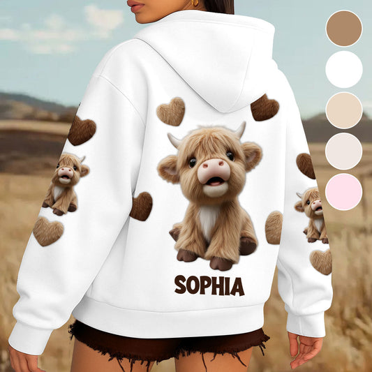 Niedliches Hochlandrind - Personalisiertes T-Shirt mit Hochlandrind-Allover-Print