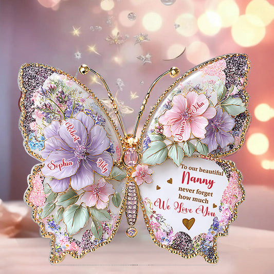 Schmetterlings-Oma-Mama, ich liebe dich – personalisierte Acrylplakette in Sonderform für Oma