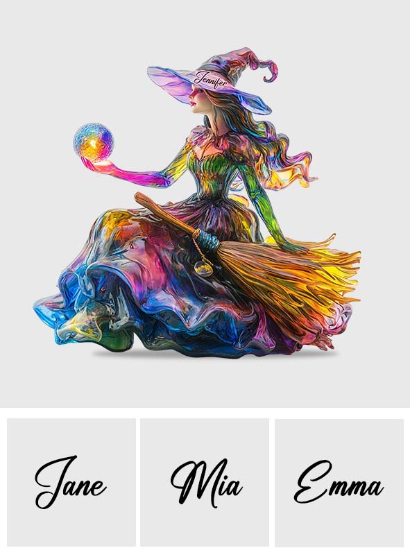 Mystische Hexe – Personalisierte Acrylplakette in Hexenform