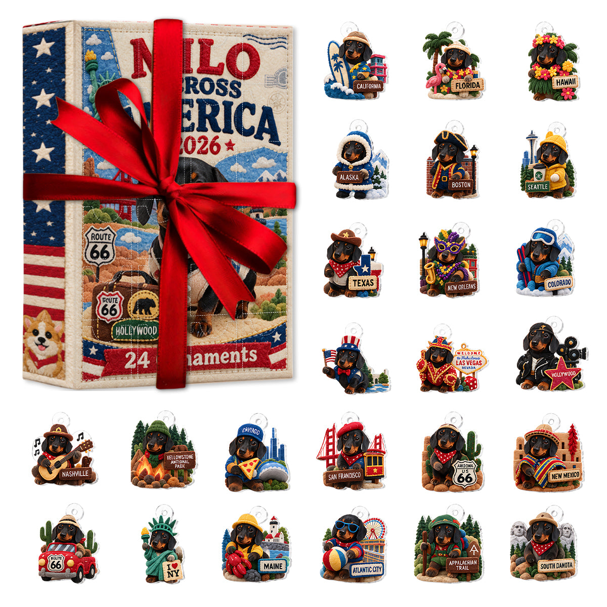 Dog Across America - Personalized Dog Advent Calendar With Ornaments