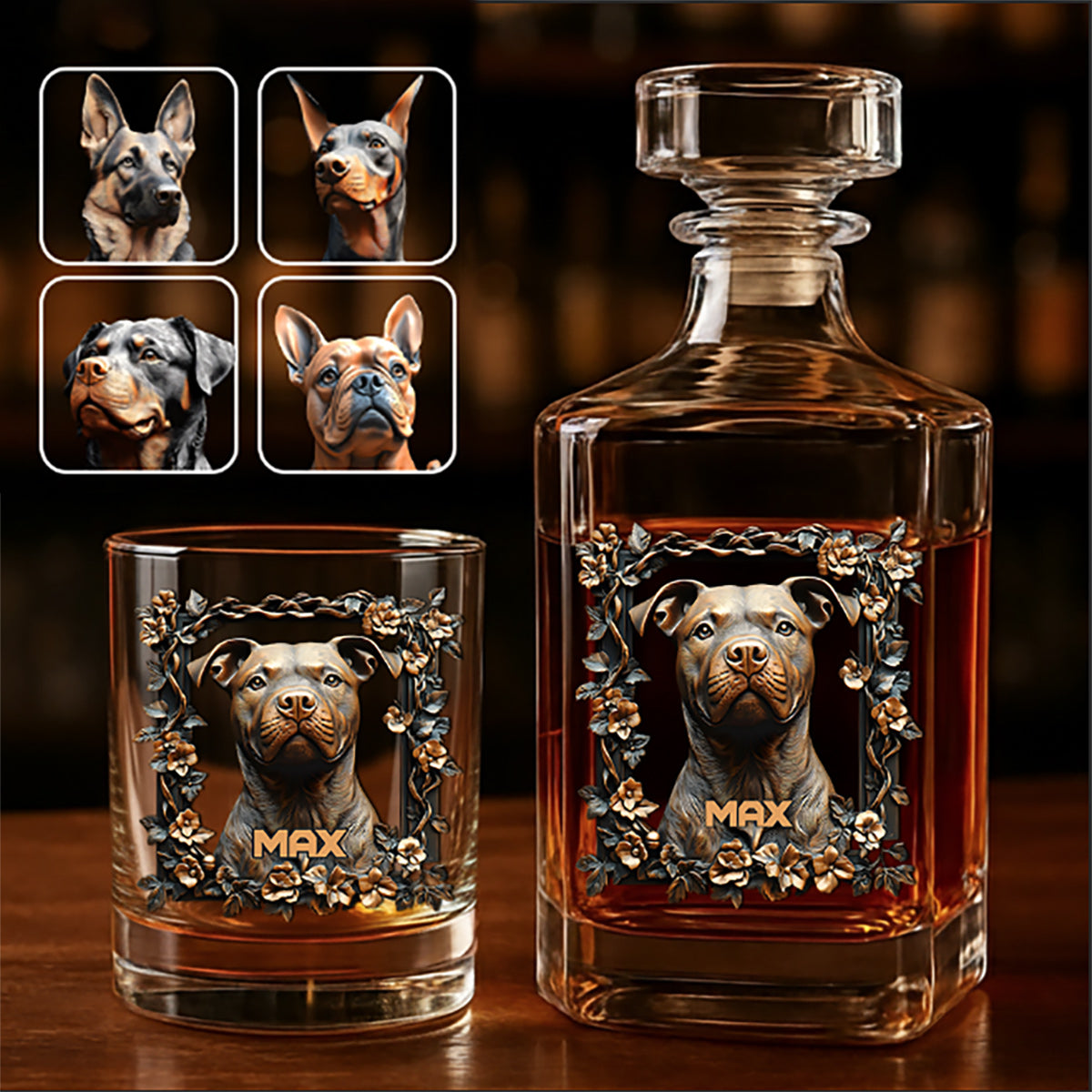 Stolzer Hunde-Papa/Hunde-Mama – Personalisiertes Hunde-Whisky-Dekanter-Set