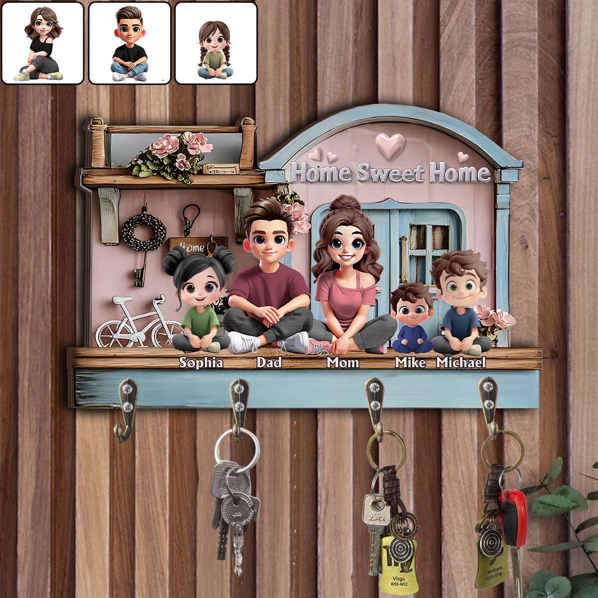 Zuhause ist es am schönsten – personalisierter Schlüsselhalter in individueller Familienform