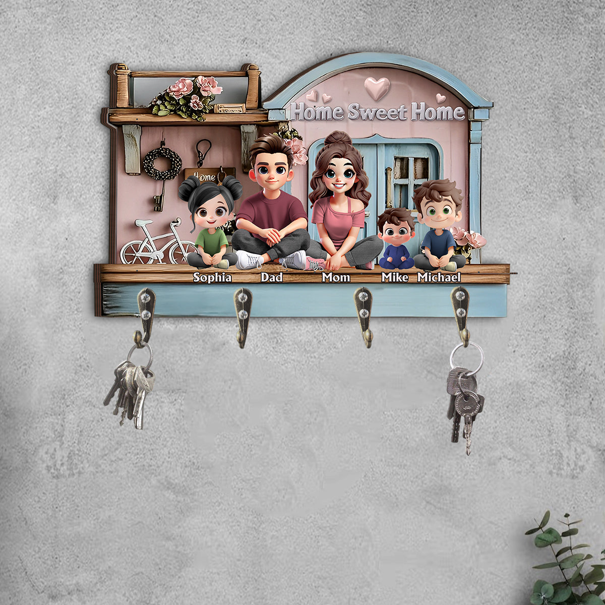 Zuhause ist es am schönsten – personalisierter Schlüsselhalter in individueller Familienform