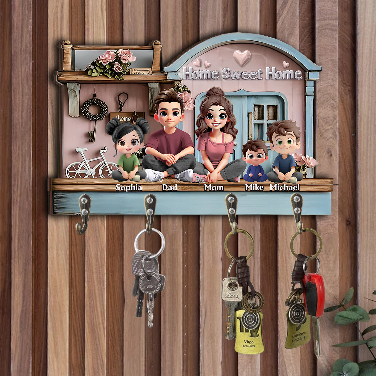 Zuhause ist es am schönsten – personalisierter Schlüsselhalter in individueller Familienform
