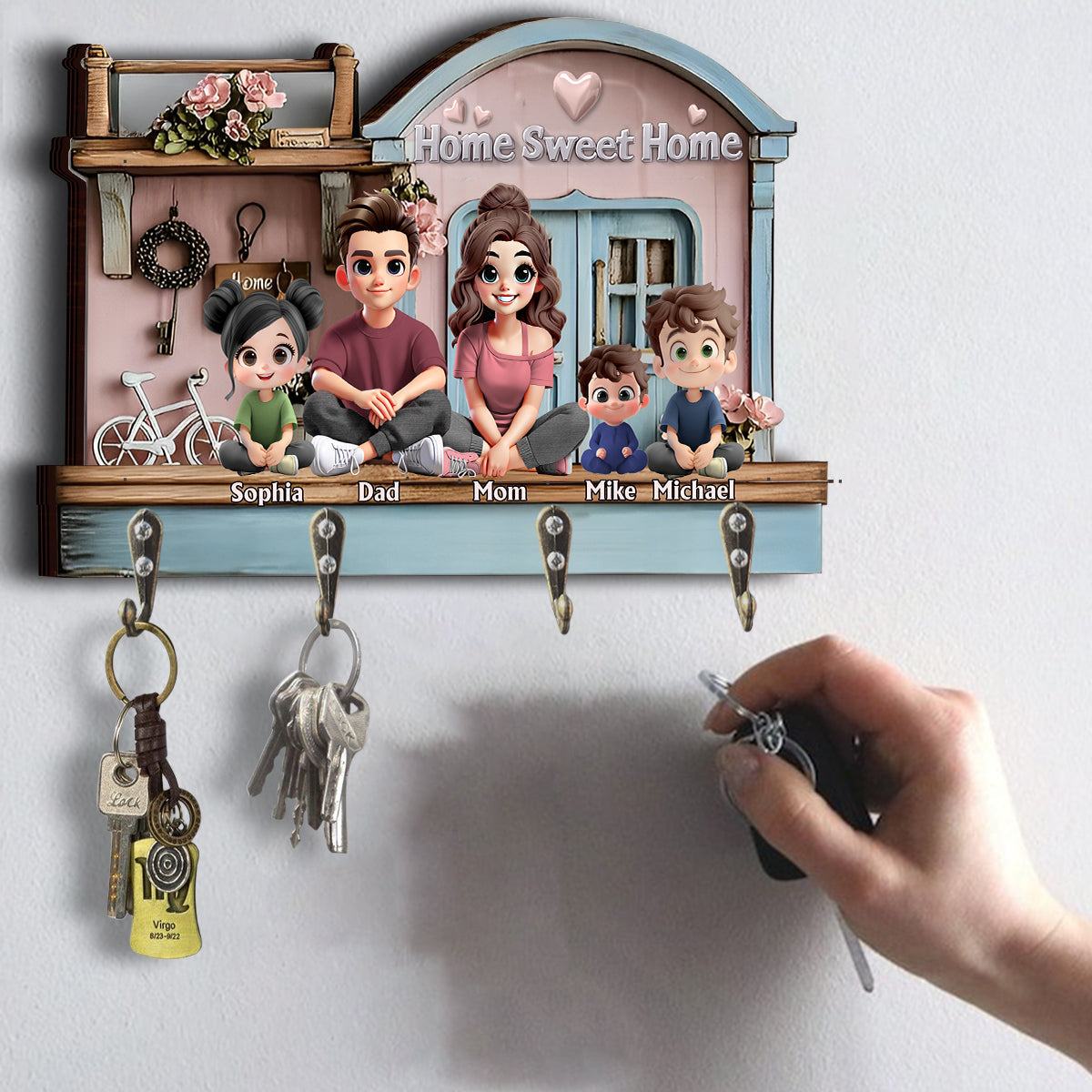 Zuhause ist es am schönsten – personalisierter Schlüsselhalter in individueller Familienform