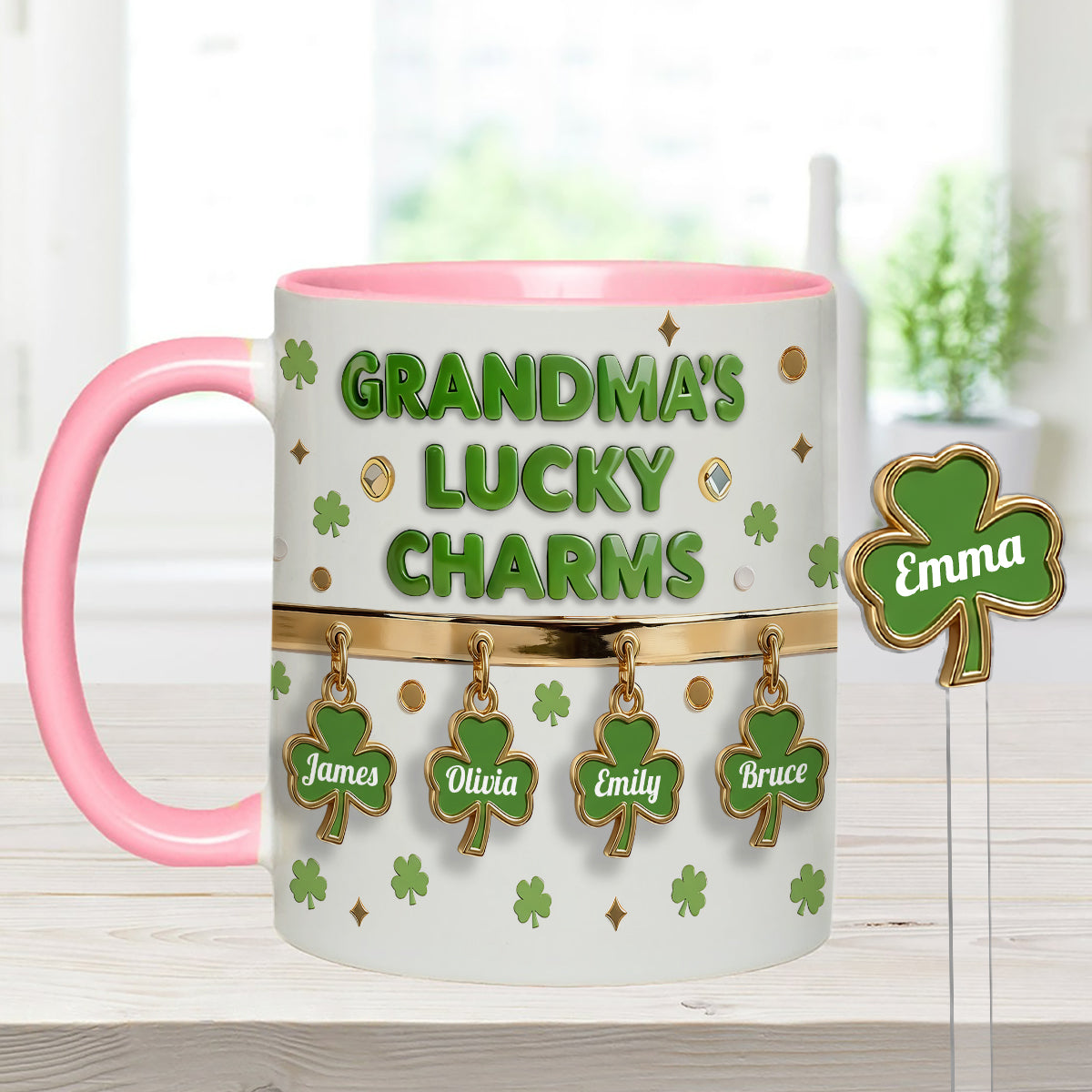 Omas Glücksbringer – Personalisierte Oma-Tasse mit Acryl-Rührstäbchen