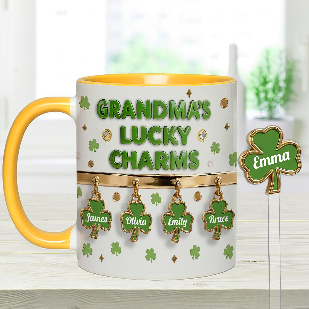 Omas Glücksbringer – Personalisierte Oma-Tasse mit Acryl-Rührstäbchen