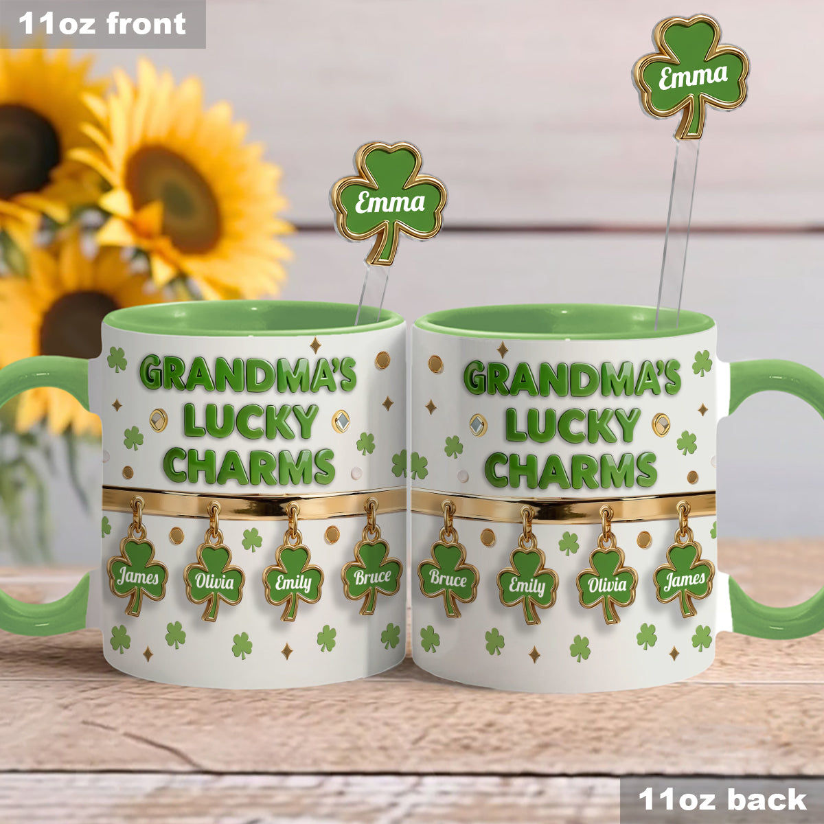 Omas Glücksbringer – Personalisierte Oma-Tasse mit Acryl-Rührstäbchen