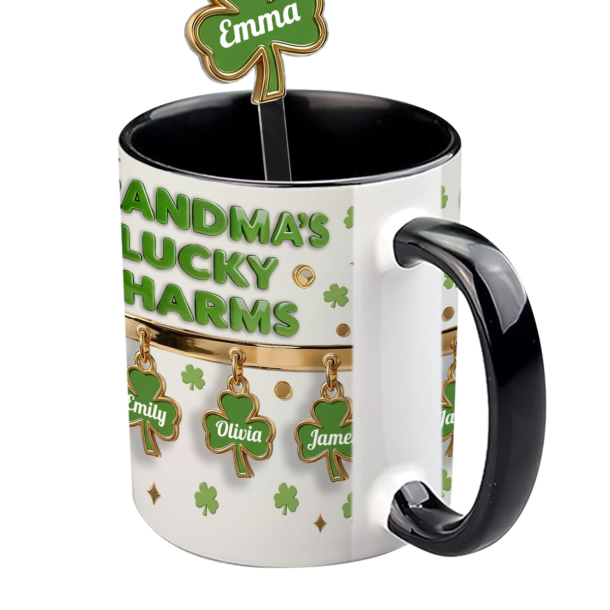 Omas Glücksbringer – Personalisierte Oma-Tasse mit Acryl-Rührstäbchen