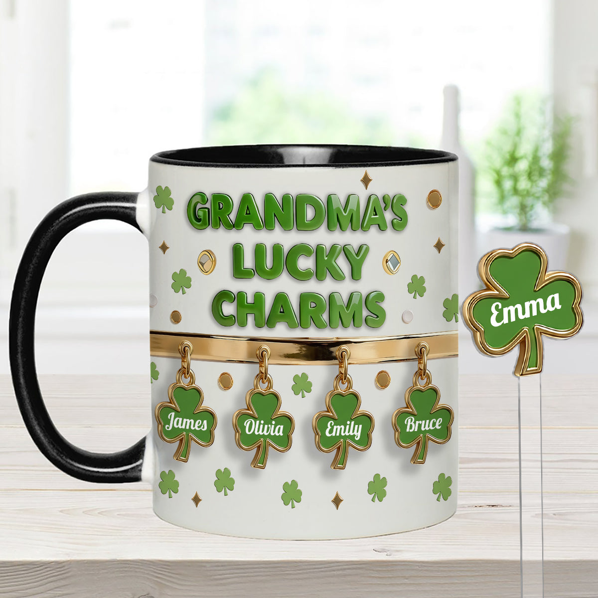 Omas Glücksbringer – Personalisierte Oma-Tasse mit Acryl-Rührstäbchen