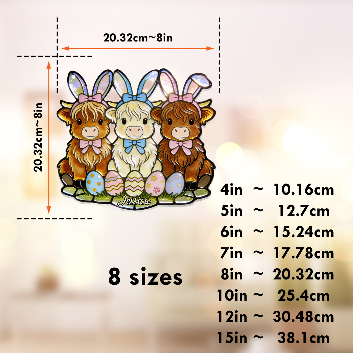 Easter Day Highland Cow - Personalized Highland Cow Window Hanging Suncatcher Ornament