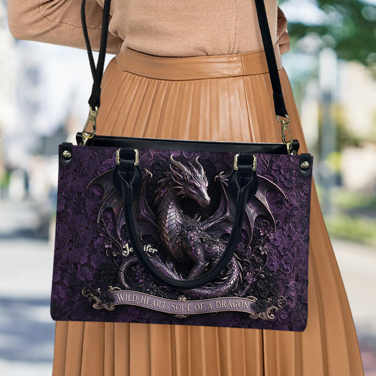 Seele eines Drachen - Personalisierte Drachen-Lederhandtasche