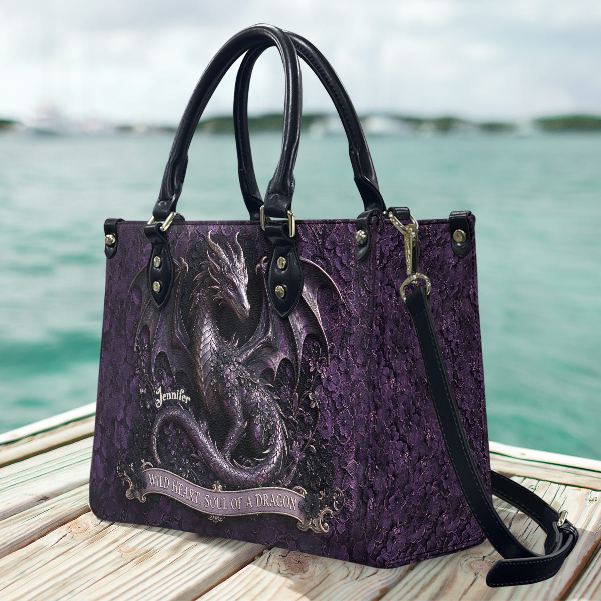 Seele eines Drachen - Personalisierte Drachen-Lederhandtasche