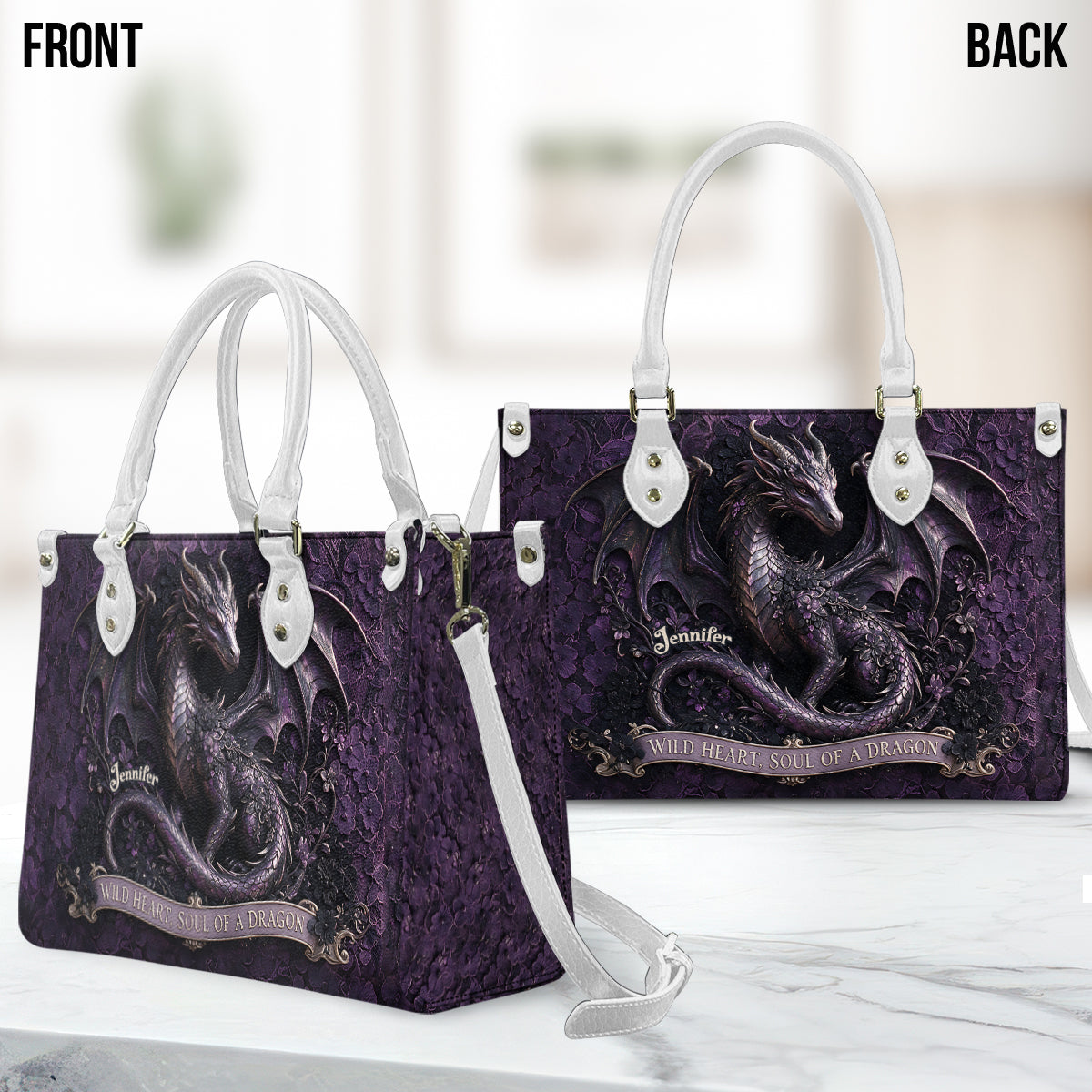 Seele eines Drachen - Personalisierte Drachen-Lederhandtasche