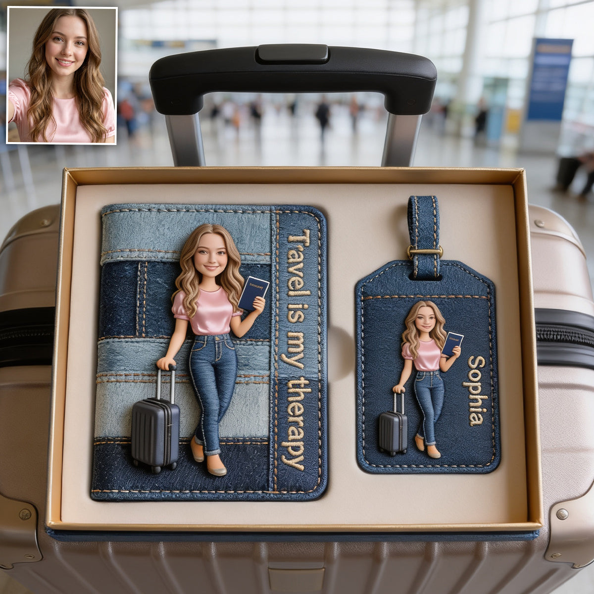 Travel Is My Therapy - Personalized Travelling Passport Holder & Luggage Tag Set