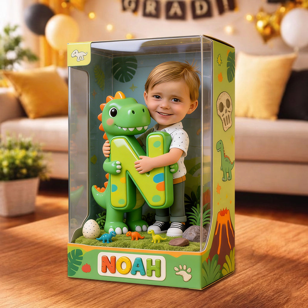 Dinosaur Alphabet Letter & Custom Photo - Personalized Kid Acrylic Display Box